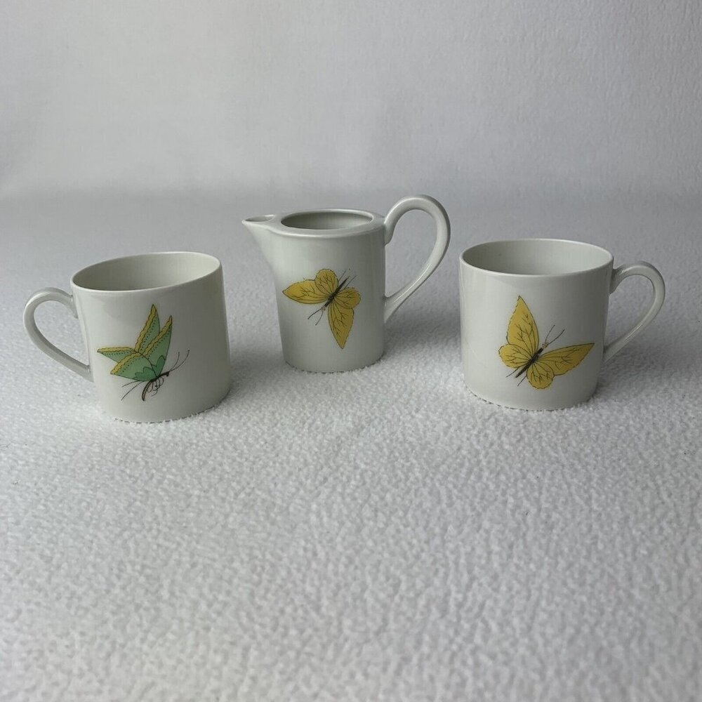 Limoges White and Yellow Butterfly Drinkware Set